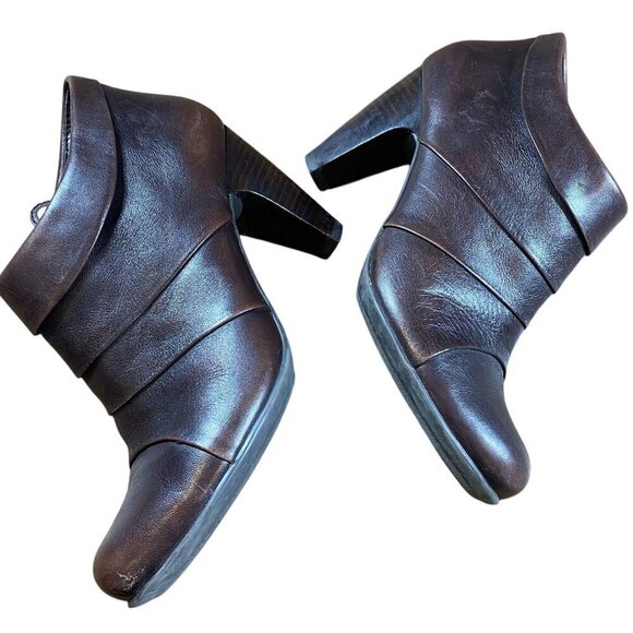 Connie Boots Women's Colleen Side Zip Ankle Bootie Leather Heels 7M Brown #329C - Picture 5 of 9